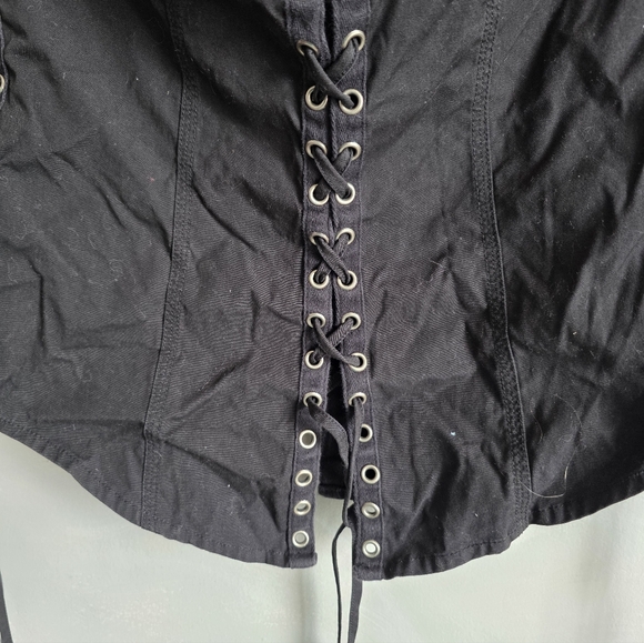 Vtg Harley-Davidson Womens M Corset Halter Lace Up Zip Embroidered Top Y2K - Picture 10 of 15